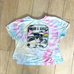 Maui and Sons Vintage Style Tie Dye Short Sleeve Tee with Shark Surfer Graphic